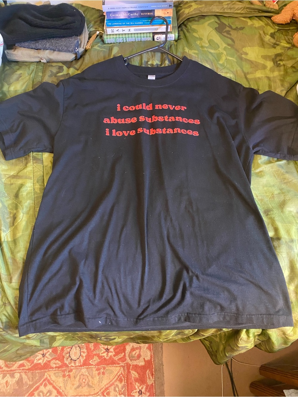 Black Men’s Size 3XL Funny “I Would Never Abuse Substances, I Love Substances” T